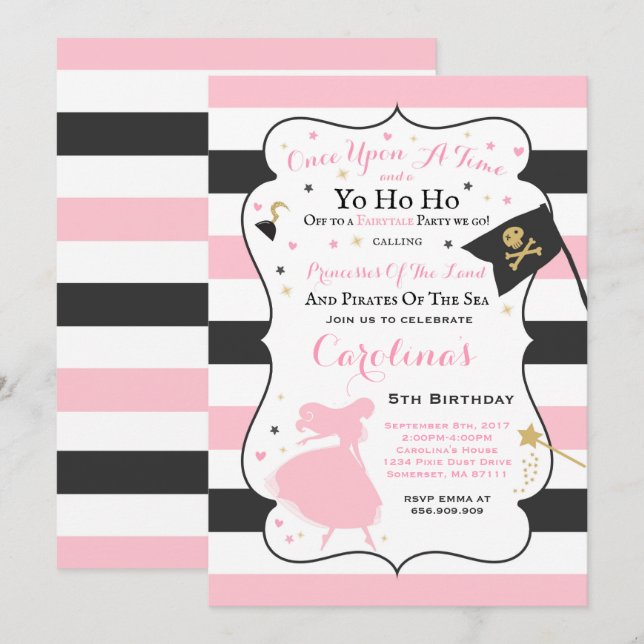 Invitation D'Anniversaire De La Princesse Et Du Pi (Devant / Derrière)