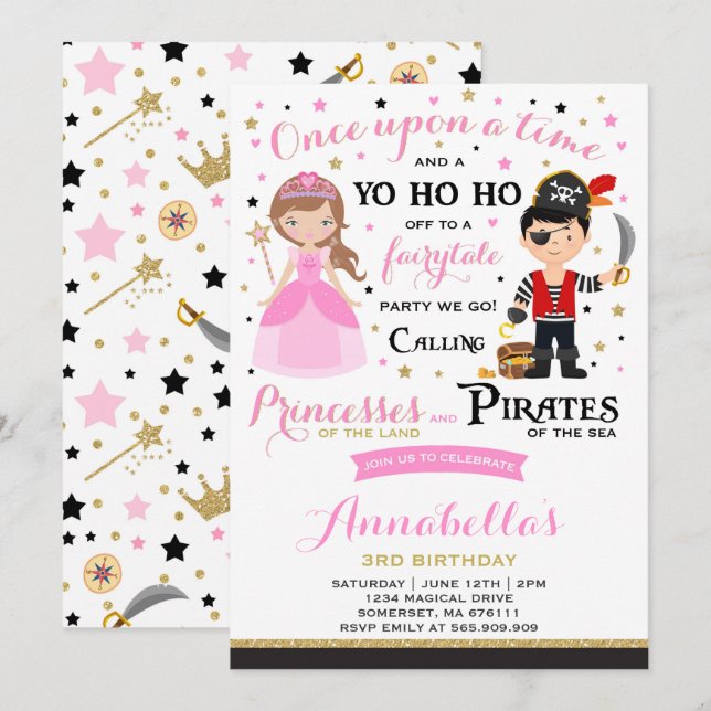 Invitation D'Anniversaire De La Princesse Et Du Pi (Devant / Derrière)
