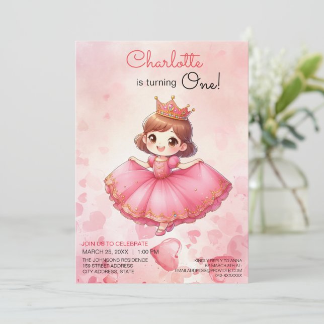 Invitation d'anniversaire de la princesse rose (Debout devant)