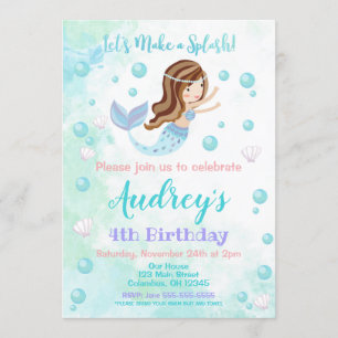 Invitation d'anniversaire de la sirène / Brunette 