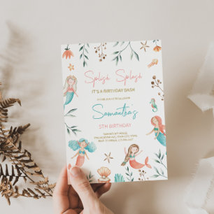 Invitation d'anniversaire de la sirène 'Splish Spl