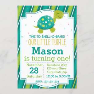 Invitation d'anniversaire de la tortue rayée (vert
