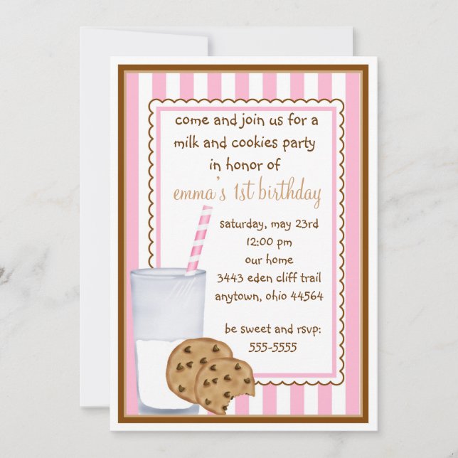 Invitation d'anniversaire de lait et de biscuits (Devant)