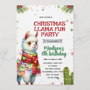 Invitation d'anniversaire de lama de Noël