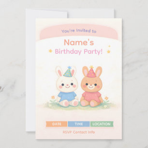 Invitation d'anniversaire de lapin mignon   Annive