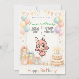 Invitation d'anniversaire de lapin pastel mignon