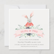 Invitation d'anniversaire de lapin rose mignon pou