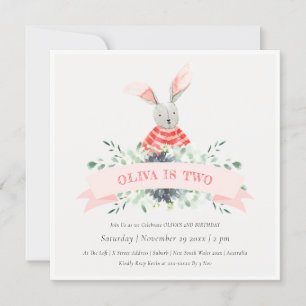 Invitation d'anniversaire de lapin rose mignon pou