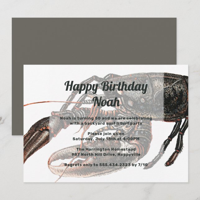 Invitation d'anniversaire de l'art du homard vinta (Devant / Derrière)