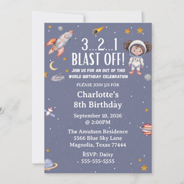 Invitation d'anniversaire de l'astronaute (Devant)