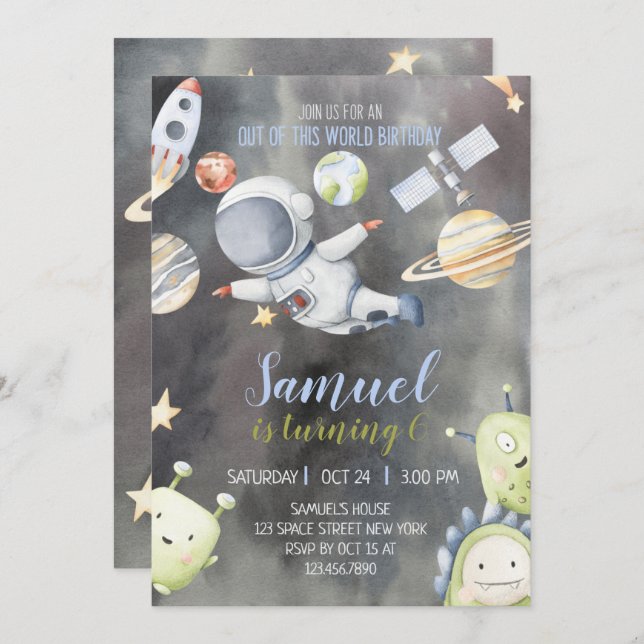 Invitation d'anniversaire de l'astronaute (Devant / Derrière)