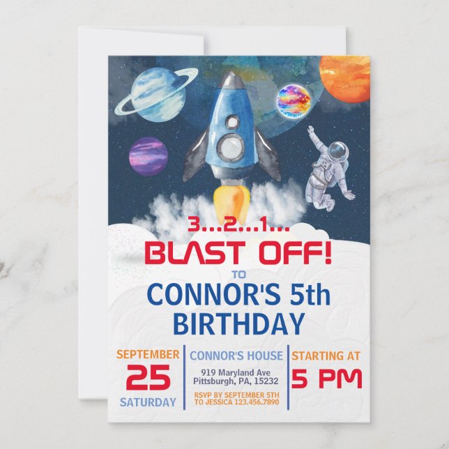 Invitation d'anniversaire de l'astronaute de la Pa (Devant)