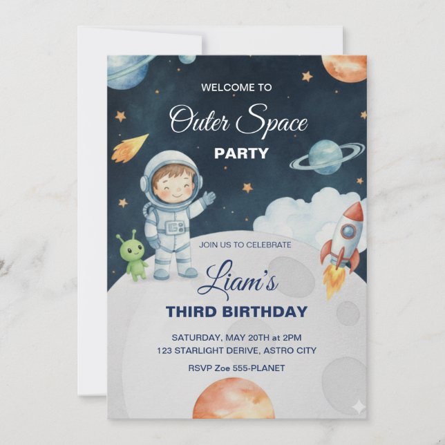 Invitation d'anniversaire de l'astronaute de l'ave (Devant)