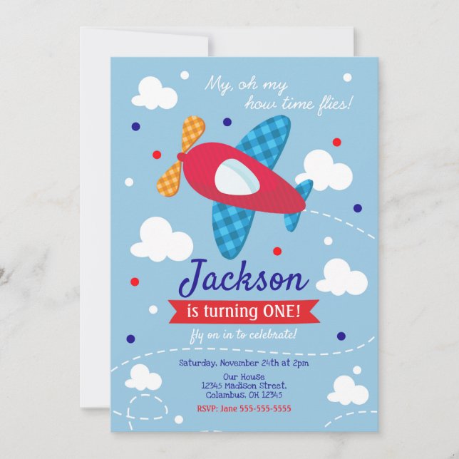 Invitation d'anniversaire de l'avion Boy / Flies d (Devant)