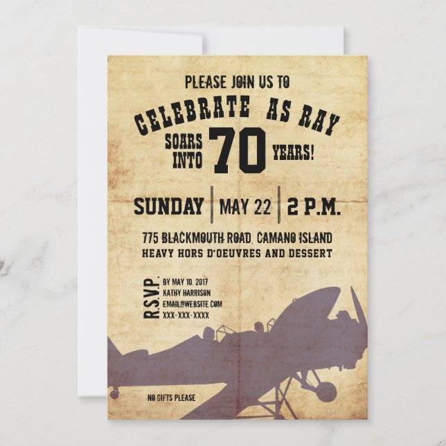 Invitation d'anniversaire de l'avion vintage (Devant)