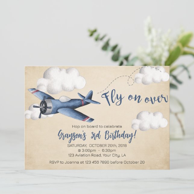 Invitation d'anniversaire de l'avion vintage, Invi (Debout devant)