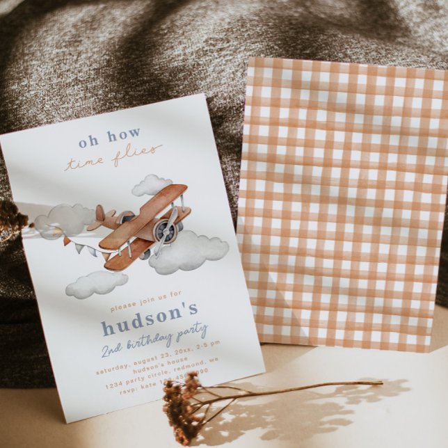 Invitation d'anniversaire de l'avion vintage | Pla (Créateur téléchargé)