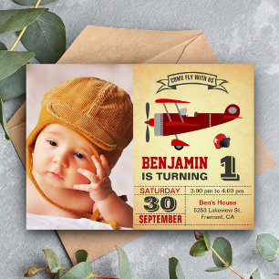 Invitation d'anniversaire de l'avion vintage Red R