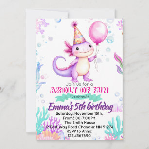Invitation d'anniversaire de l'axolotl rose mignon