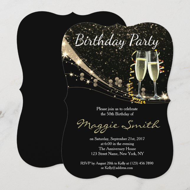 Invitation d'anniversaire de l'élégante Champagne  (Devant / Derrière)