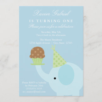 Invitation d'anniversaire de l'éléphant bleu 5x7