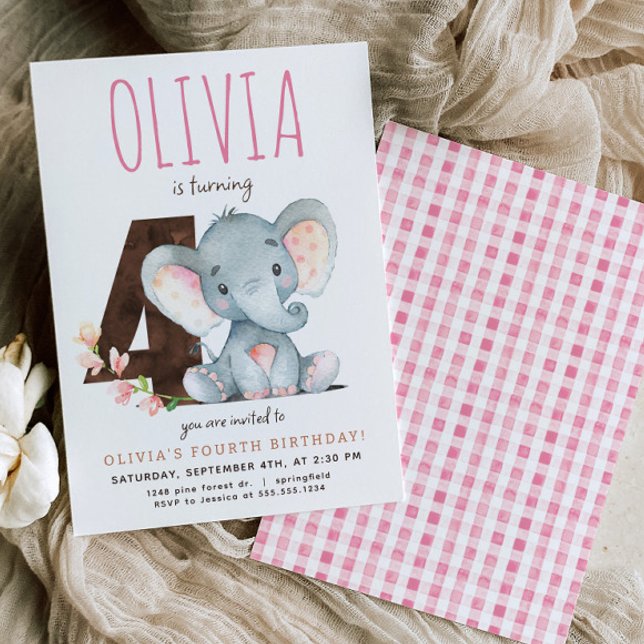 Invitation d'anniversaire de l'éléphant rose (Créateur téléchargé)