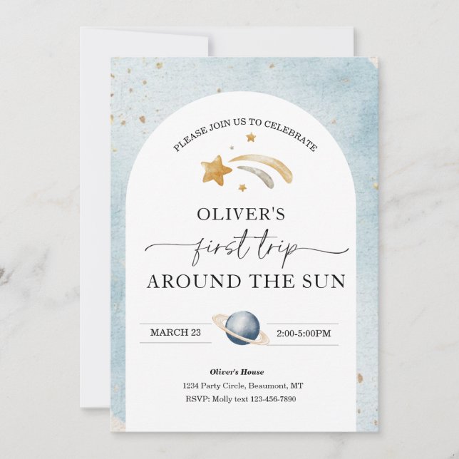 Invitation d'anniversaire de l'espace | Premier an (Devant)