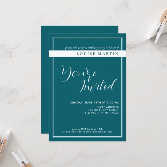 Invitation d'anniversaire de l'essence profonde pe (Devant/Arrière en situation)