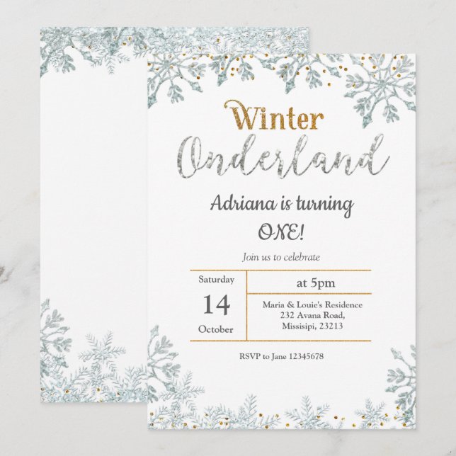 Invitation d'anniversaire de l'hiver Argent (Devant / Derrière)