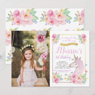 Invitation d'anniversaire de licorne avec la photo