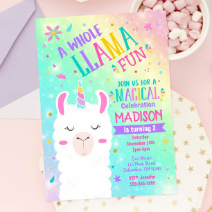 Invitation d'anniversaire de licorne de lama Fête