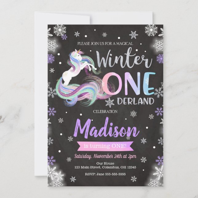 Invitation d'anniversaire de licorne d'ONEderland (Devant)