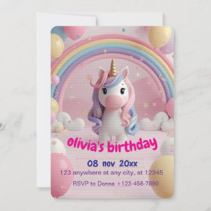 Invitation d'anniversaire de licorne magique Nai