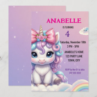 Invitation d'anniversaire de licorne magique perso