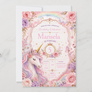 Invitation d'anniversaire de licorne magique | Ros