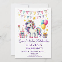 Invitation d'anniversaire de licorne mignonne pour