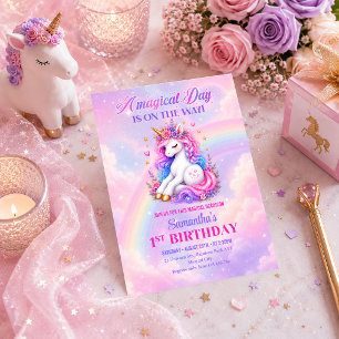Invitation d'anniversaire de licorne rose violet p