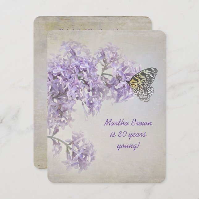 Invitation d'anniversaire de Lilac (Devant / Derrière)