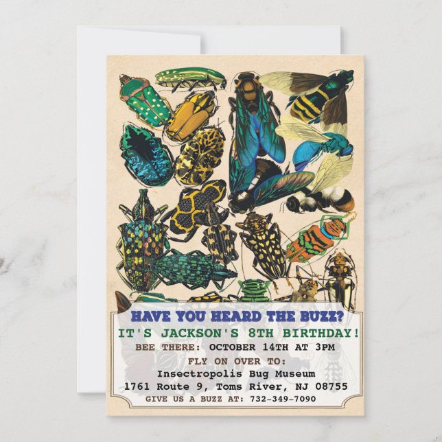 Invitation d'anniversaire de l'insecte des bogues (Devant)