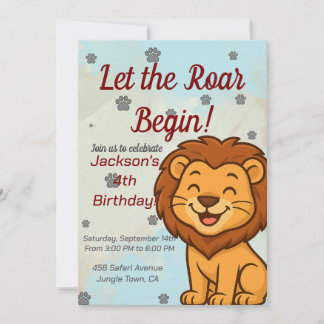 Invitation d'anniversaire de lion mignon pour les 