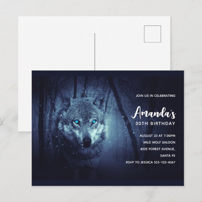 Invitation d'anniversaire de Loup Sauvage avec de  (Devant / Derrière)