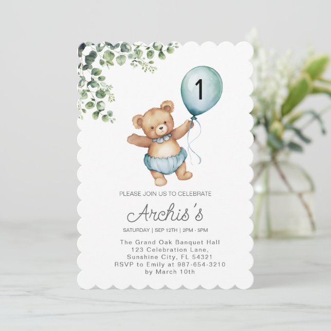 Invitation d'anniversaire de l'ours de verdure, pr (Debout devant)