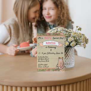 Invitation d'anniversaire de l'ours floral