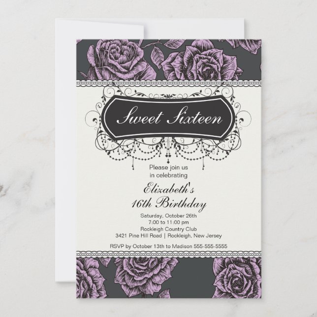 Invitation d'anniversaire de l'Rose Vintage (Devant)