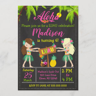 Invitation d'anniversaire de Luau Aloha Invitation
