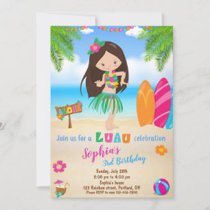 Invitation d'anniversaire de Luau Fête de plage tr