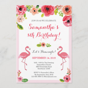 Invitation d'anniversaire de Luau, Flamant rose In