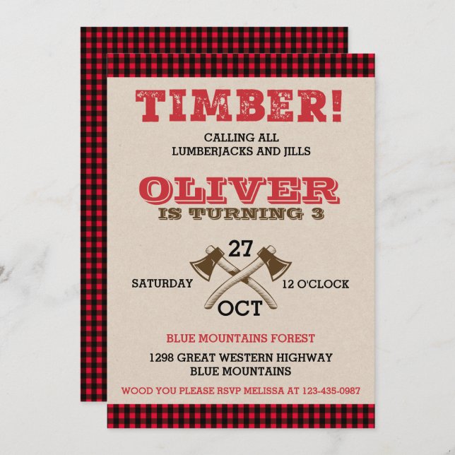 Invitation d'anniversaire de Lumberjack (Devant / Derrière)