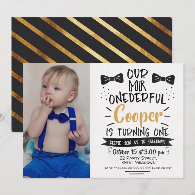 Invitation d'anniversaire de M. Onederful de photo (Devant / Derrière)