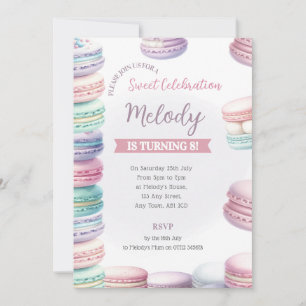 Invitation d'anniversaire de macaron pastel Pile d